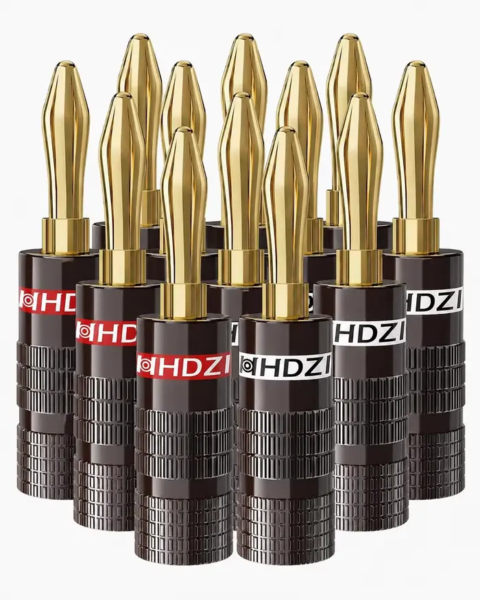 Prise banane 6 lames noire mate HHDZI plaquée or 24K antioxydante pour câblage amplificateur et ence