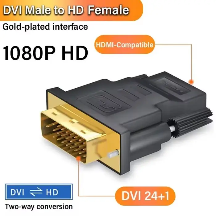 Adaptateur compatible DVI vers HDMI, convertisseur vidéo, coupleur bidirectionnel 1080P, pour projec