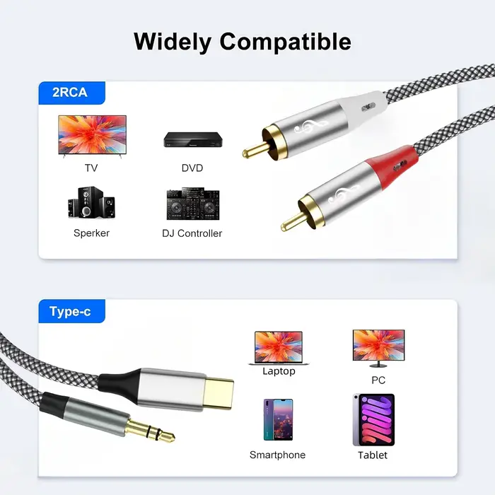 Câble audio stéréo 3, 5 mm vers double RCA