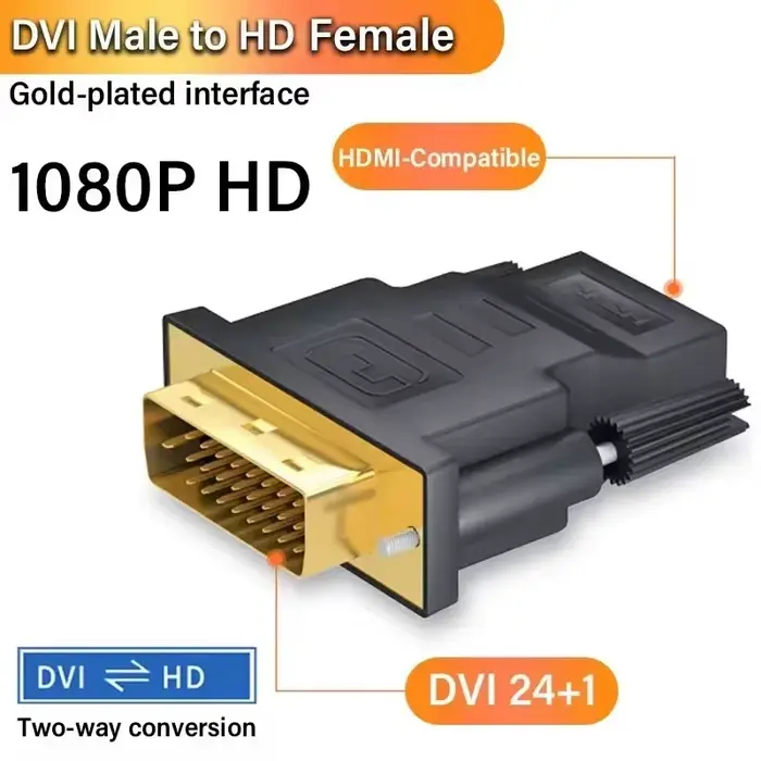 Adaptateur DVI vers HDMI pour PC et budgétaire HDTV, DVI 24 + 1 vers prise plaquée compatible HDMI, 