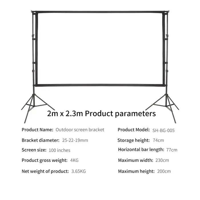 Écran de budgétaire portable avec support de fond, écran de film extérieur, léger, installation faci