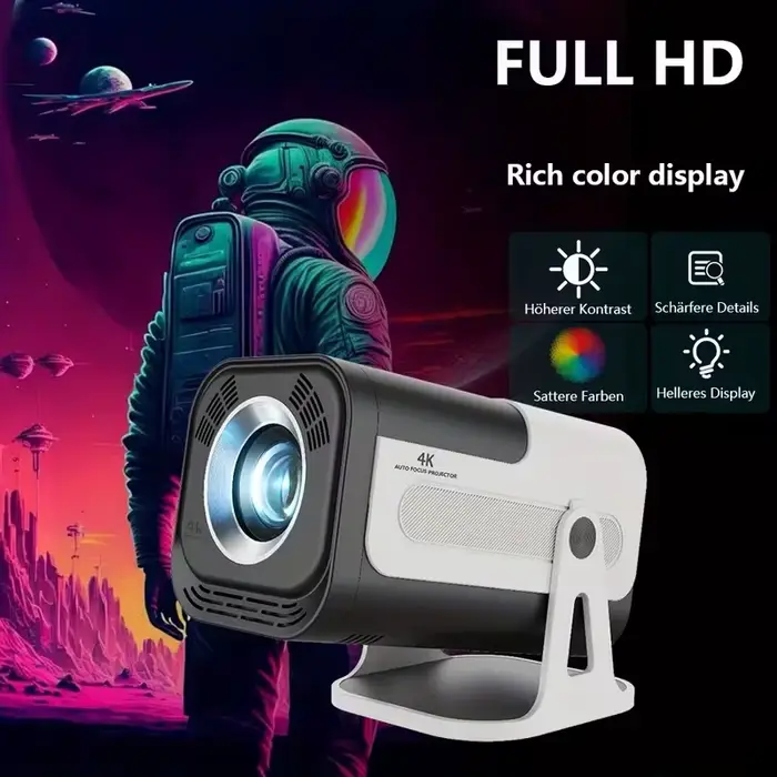 Mini projecteur HY320 |   Projecteur 4K Android 13 natif 720P 390 ANSI Lumens double Wi-Fi 6 BT 5.0 