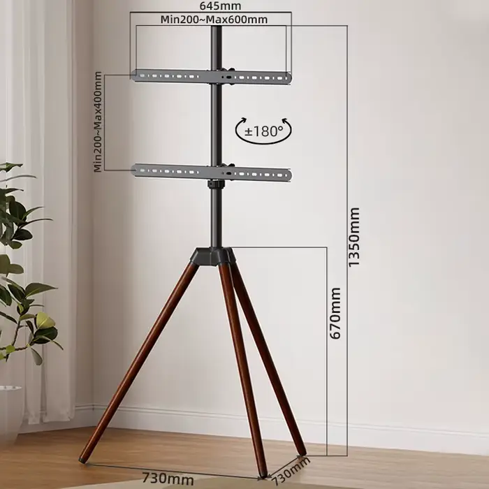 Support de télévision sur pied mobile en bois massif, meuble TV universel pour salon et chambre à co