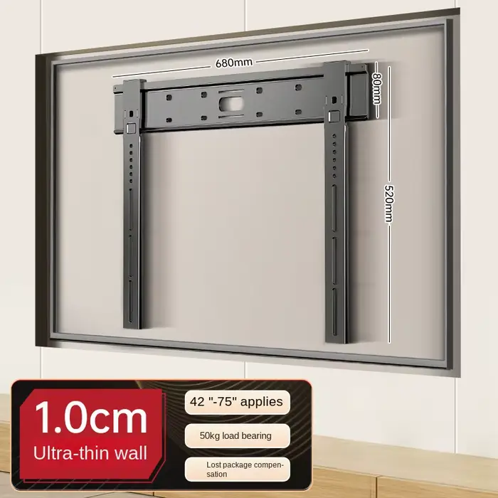 Support mural TV ultra fin, installation facile, écart de 1 cm, capacité de 80 kg, VESA 800 x 400, s