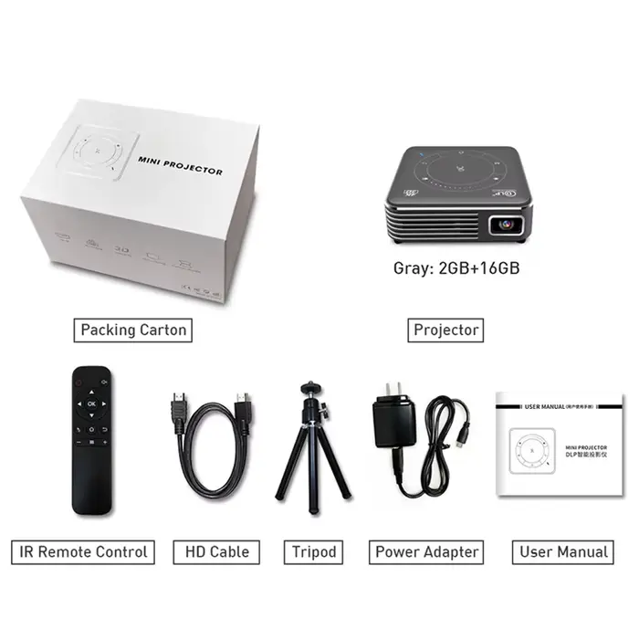 VIVICINE P11 Mini Projecteur Portable Android 9.0 DLP 4K Prise en Charge 3D WiFi BT Batterie 1.5H Po