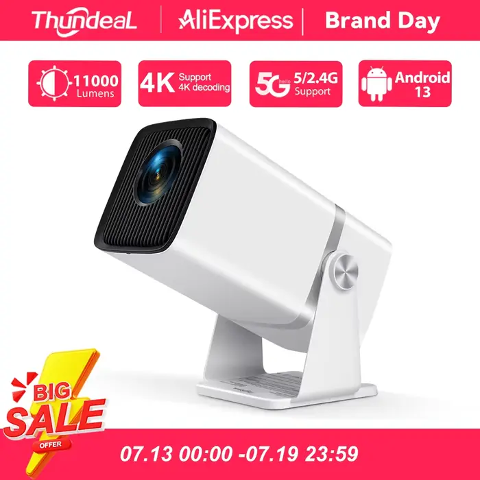 ThundeaL Projecteur Full HD 4K FHD TD80W, Android, WiFi Vidéoprojecteur 3D, Home Cinéma, Faisceau Po