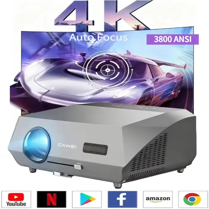 Vidéoprojecteur 4K 3800 ANSI lumens Full HD natif, Wi-Fi 2.4+5G, autofocus, Android TV, films, vidéo