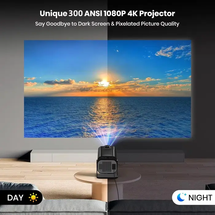 Projecteur HY320 natif 1080P 4K WiFi6 BT5.2 Correction automatique de la distorsion trapézoïdale 180° °
