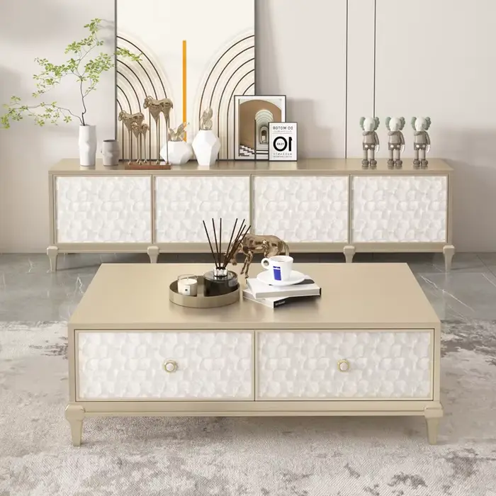 Meuble TV Rétro de Luxe en Bois Massif avec Rangement