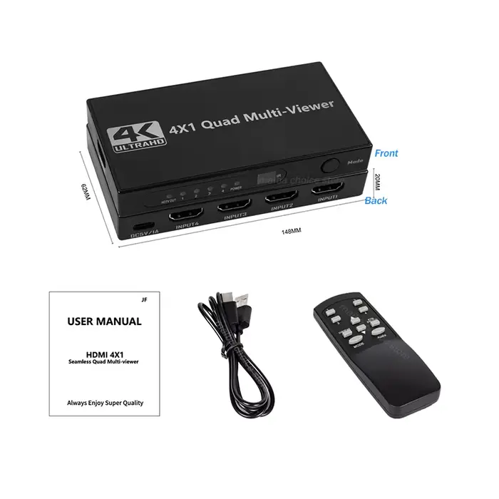 4K HDMI Quad Multi visionneuse 4x1 1080P HDMI multi-visionneuse commutateur sans couture 4 en 1 sort
