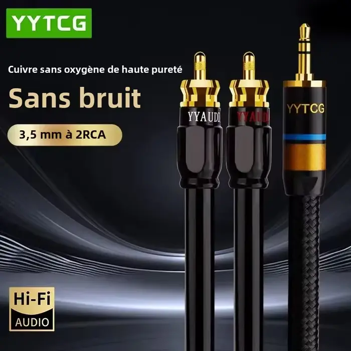Câble Audio 3.5mm à 2RCA HiFi stéréo AUX RCA Jack 3.5 Y séparateur pour amplificateurs
