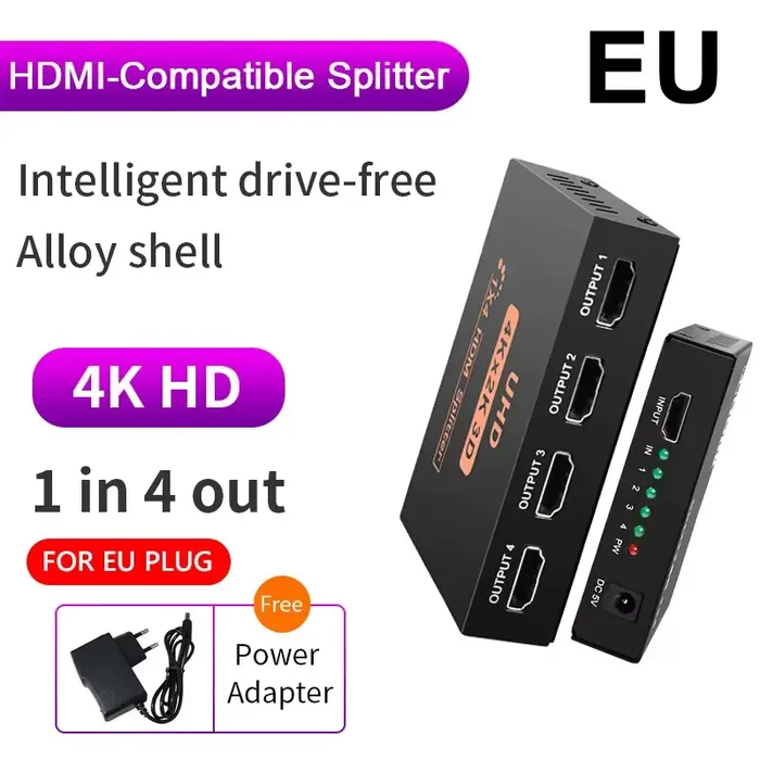 Répartiteur HDTV 1 en 4 sorties UHD 4K x 2K 3D, séparateur vidéo compatible HDMI 1X4, adaptateur de 