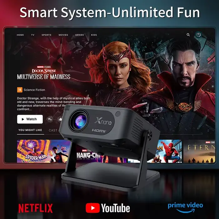 Projecteur Xnano 4K HA109 Android 11 projecteurs intelligents Bt5.4 720P Wifi5 200 "réunion fête Home cinéma