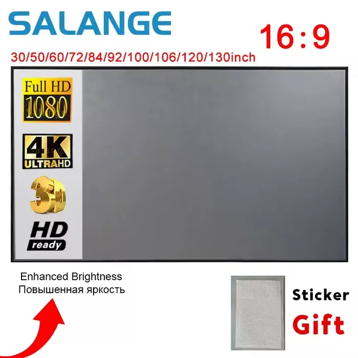 Écran de projecteur Salange, écran de Projection en tissu réfléchissant de 60 100 120 pouces pour pr