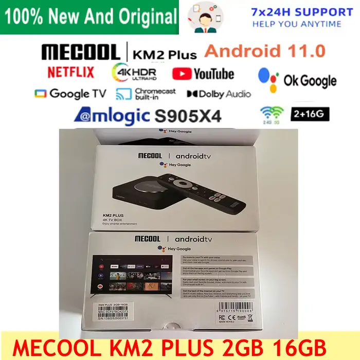 Mecool KM2 Plus Smart TV Box Netflix 4K Amlogic S905X4 Android 11 DDR4 2GB 16GB SPDIF WiFi Prime vidéo Multi Streamer HDR10