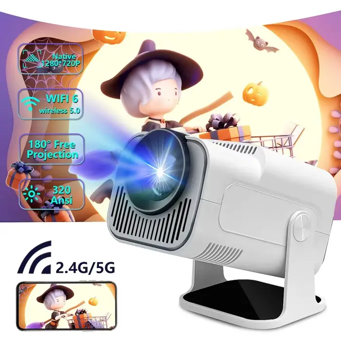 Projecteur portable 2026 HY320Mini, prise en charge vidéo 4K 8K, résolution native 720P, cinéma exté