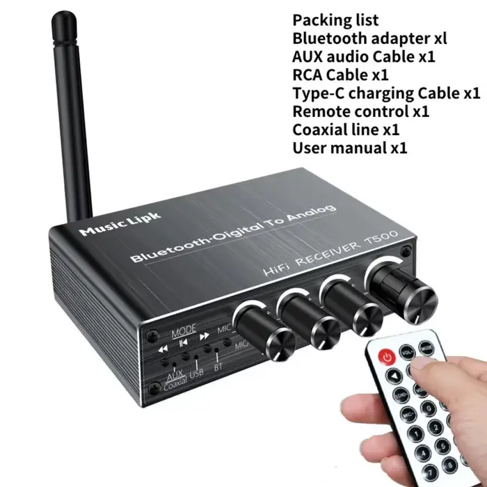 T500 Bluetooth 5.4 récepteur Audio DAC AUX RCA USB Coaxial optique 6.5MM Microphone karaoké Hifi sté