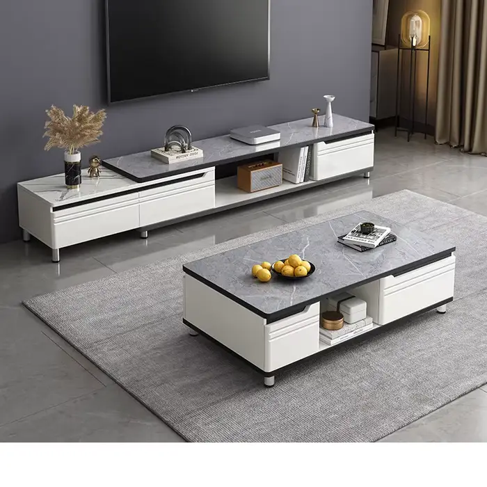 Meuble Tv moderne de luxe réglable blanc haut de gamme