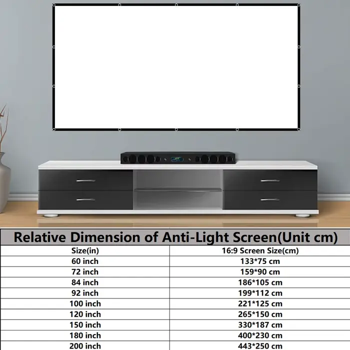 Écran de projecteur souple haute densité blanc moins de plis 60-200 pouces Support pliable portable Projection double face film extérieur