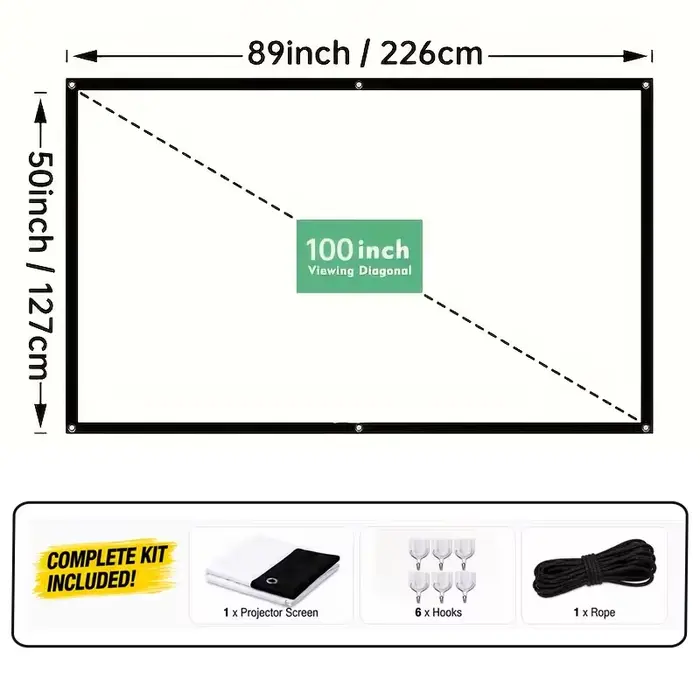 Écran de projection portable pliable 4K HD de 100, 120, 150 pouces, résistant aux plis, format 16:9,