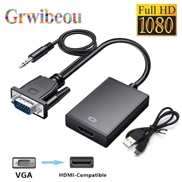 Convertisseur TV VGA vers HDMI, adaptateur de câble Audio-vidéo HD 1080P, entrée VGA, sortie HD pour