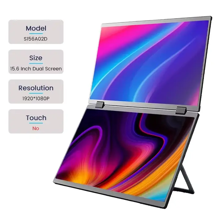 Moniteur portable 1080P FHD à double écran tactile de 15,6 pouces avec 360 °   Écran externe rabatta