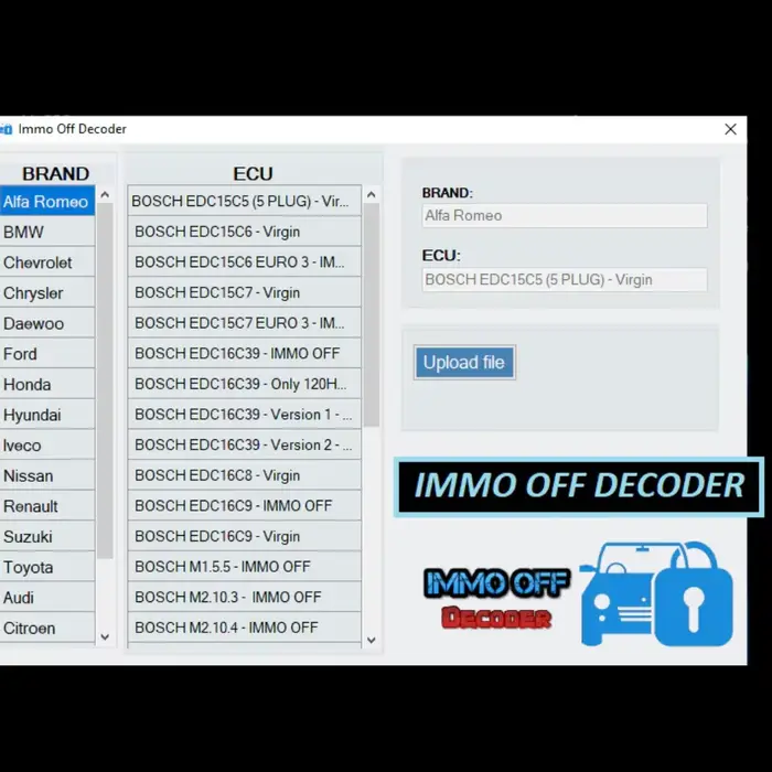 IMMO OFF DECODER (NOUVEAU IMMO OFF SOFTWARE) élimine les données d'immobilisation des fichiers ECU p