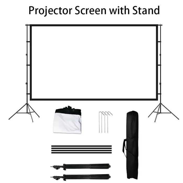 Écran de projection portable avec support, écran de projection, 4K HD, arrière, avant, cordons, film