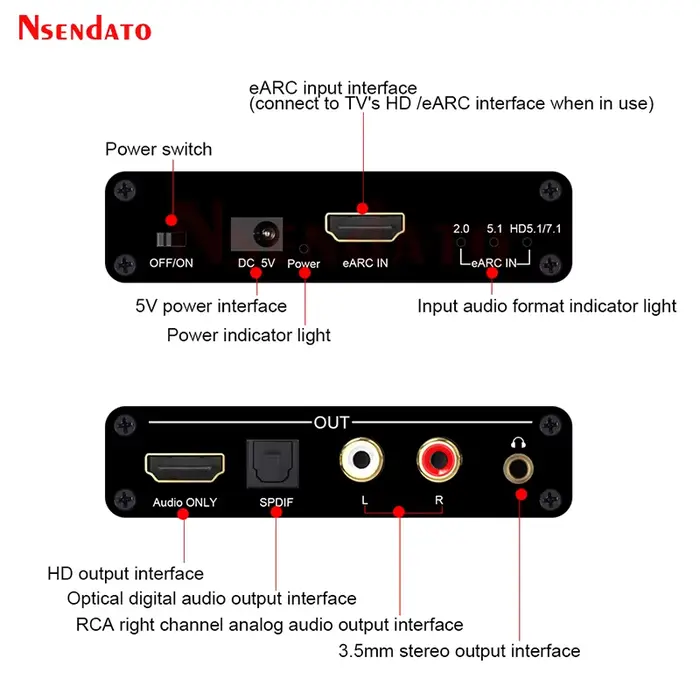 Extracteur audio HDMI eARC ARC 192 kHz 5.1CH 7.1CH