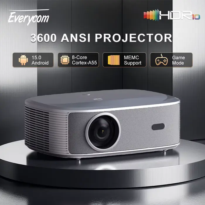 Everycom HQ11W 3600 ANSI 4K projecteur Full HD Android 15 3G 64G Home cinéma WiFi6 Smart TV films pr