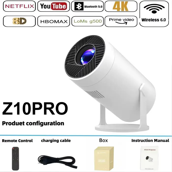 Projecteur 4K HY300 2026 avec double Wi-Fi 6, Android 11, pour cinéma maison, vidéo, jeux, projecteu