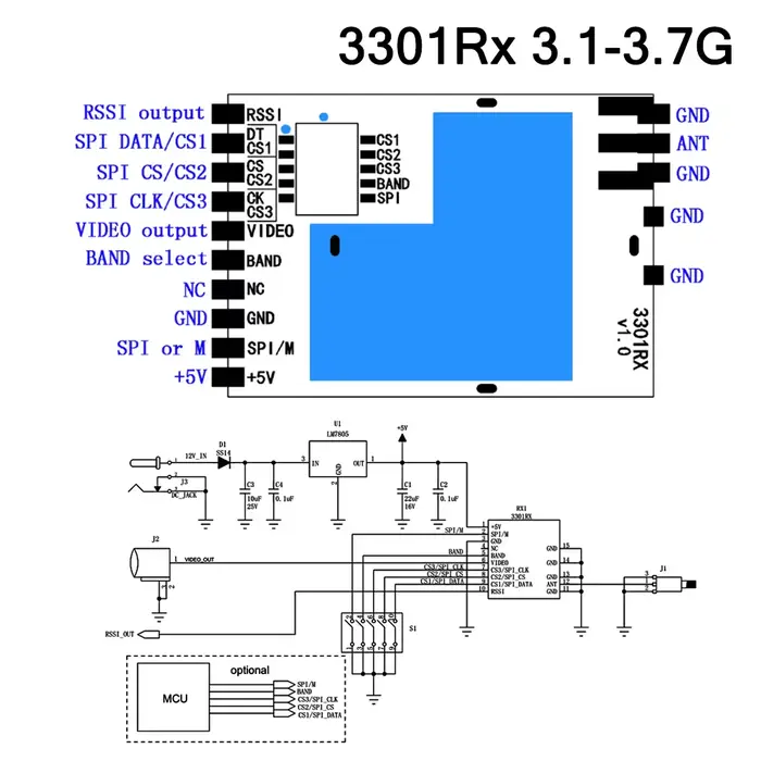 5.8G RX1264 RX1264PRO MM238RW 3301Rx Module récepteur Audio vidéo sans fil