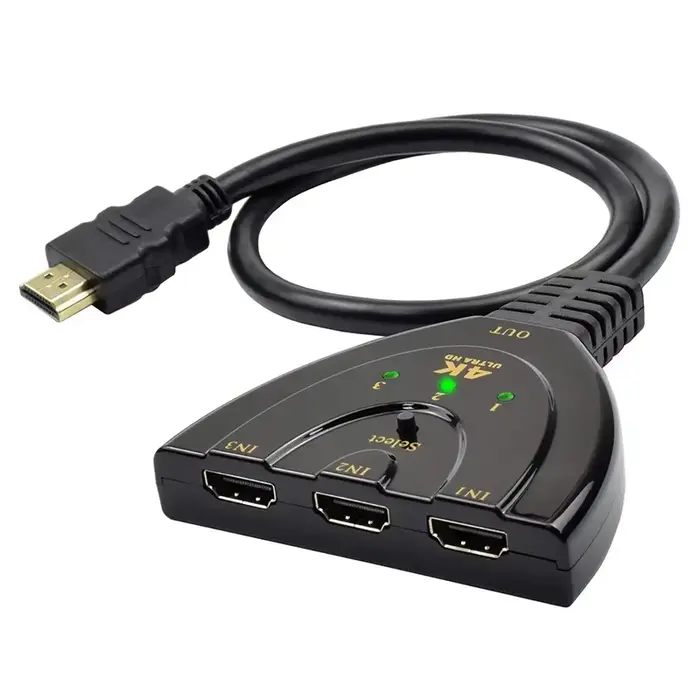 Répartiteur HDTV 3 en 1 sortie 4K, sélecteur de commutateur HD à 3 ports, câble HD prend en charge l