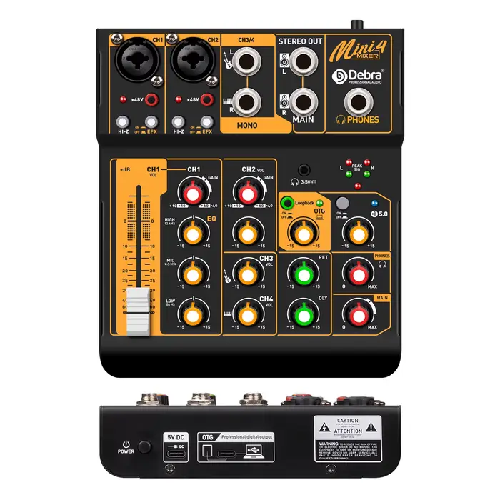 Mini mélangeur Audio 6 6 canaux, mélangeur DJ avec Bluetooth 5.0 OTG Reverb, carte son 48V pour enre