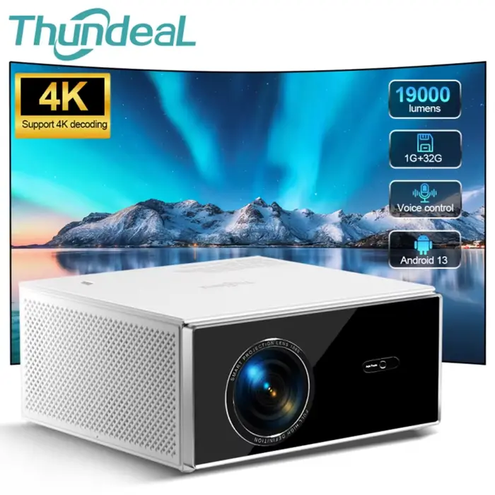 Projecteur ThundeaL 3D 32G TDA7W 2K 4K Full HD 1080P Android WiFi pour Home Cinéma, Vidéo Extérieure