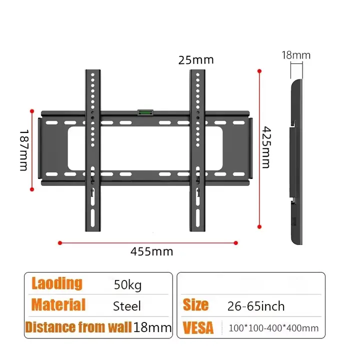 Support de montage mural pour TV 26-63 pouces, support universel pour moniteur, réglable, profil bas