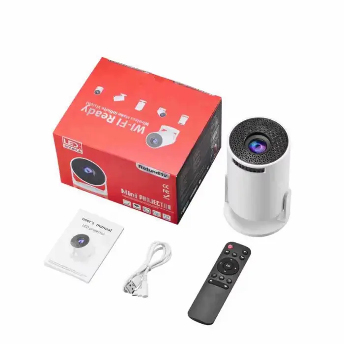 Projecteur HY300 Pro+ compatible 8K 720P : Android 14, 8000 Lumens, avec WiFi 6, BT5.4, Haut-parleur