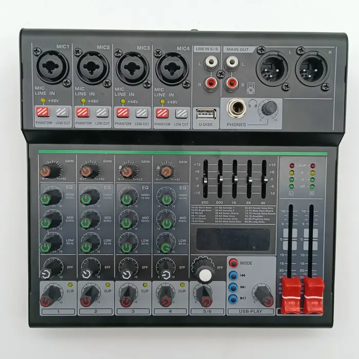 Table de mixage Audio DJ 6 canaux, sortie individuelle 48V, 7 bandes, EQ 99 effets, USB, Bluetooth, 