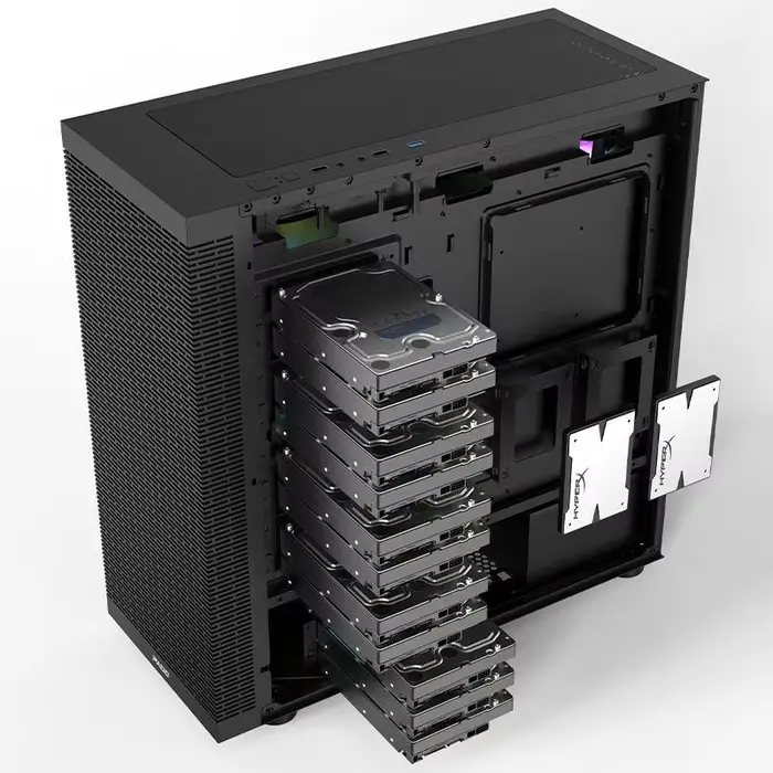 Boîtier tour multi-disques haute capacité, E-ATX/ATX avec design de ventilation carré, prend en char