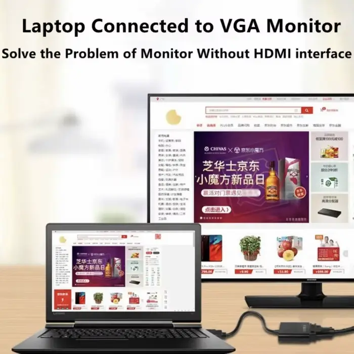 Adaptateur HDMI vers VGA avec convertisseur de câble Audio HD1080P pour PC portable