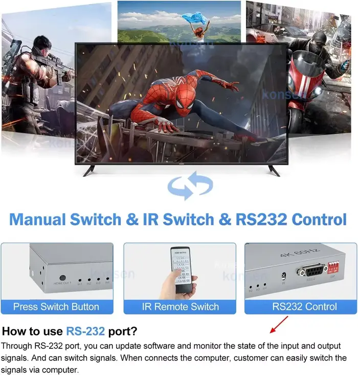 Commutateur matriciel HDMI 4K 30Hz/60Hz 4x4 avec extracteur Audio optique