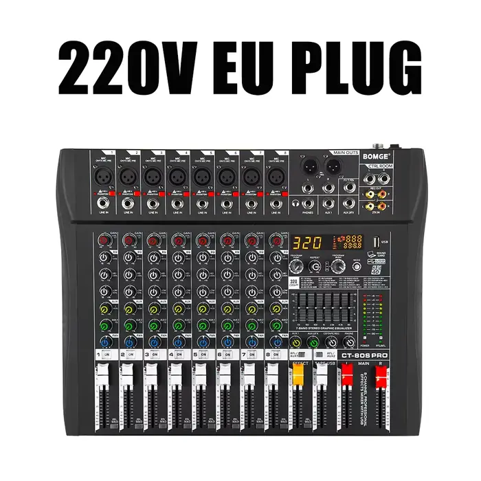 BOMGE Console de mixage audio professionnelle 8 canaux DJ 320 DSP Bluetooth USB Alimentation fantôme