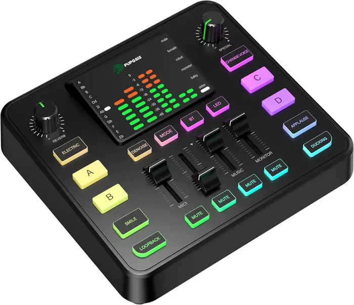 Pupgsis Gaming Audio Mixer, Interface audio, Table de mixage avec préampli professionnel, Réduction 