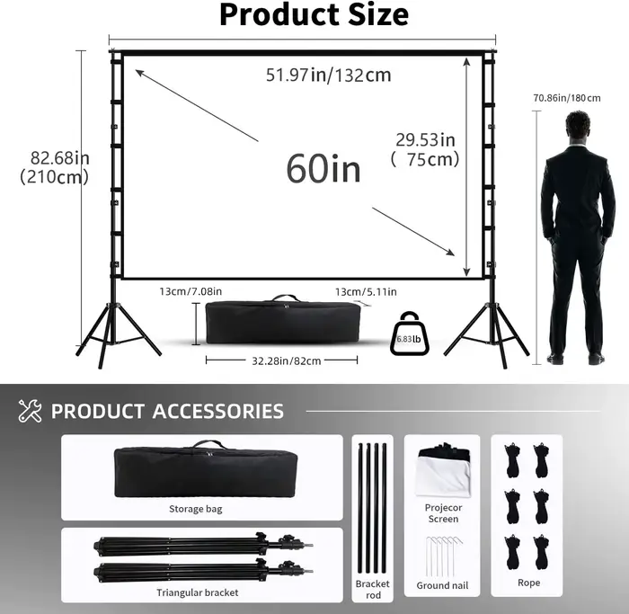 VEIDADZ-Écran de projection avec support, sans déformable, angle de vision de 160 °, écran double fa