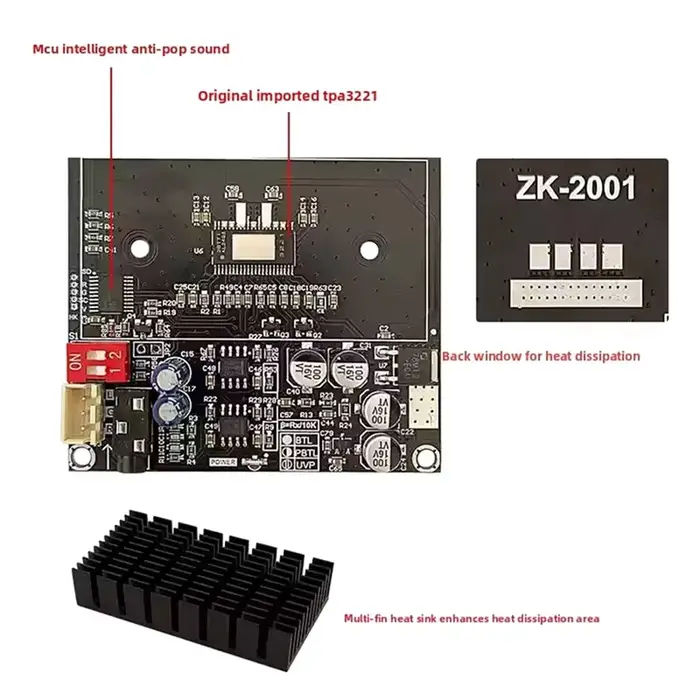 Module d'amplification audio de classe D haute puissance TPA3221 Stéréo 100W x 2, Mono en pont 200W, Carte d'amplificateur de puissance numérique de scène arrière pure