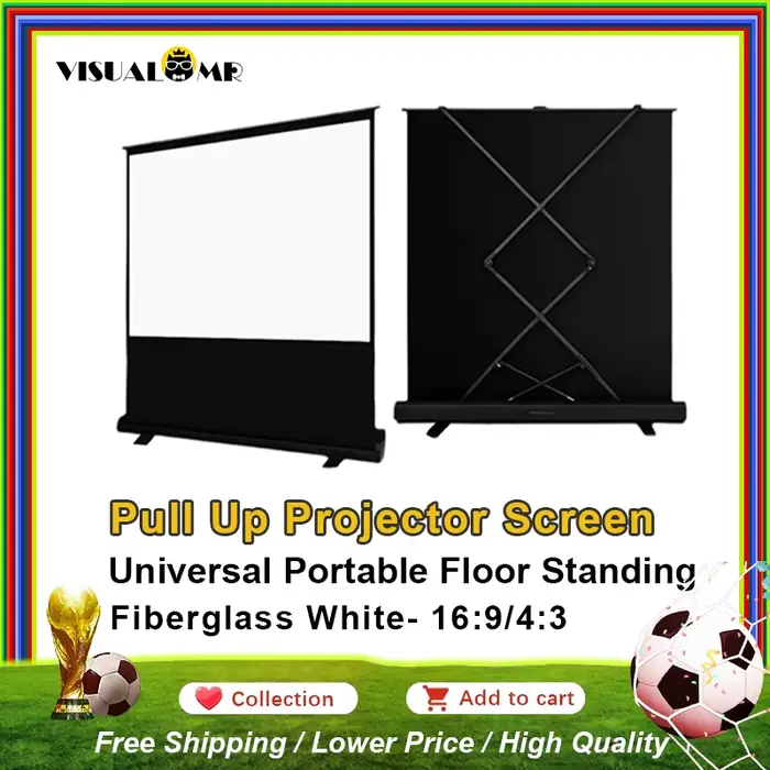 Écran de projection portable rétractable 60-120 pouces avec support, format 16:9 et 4:3, compatible 