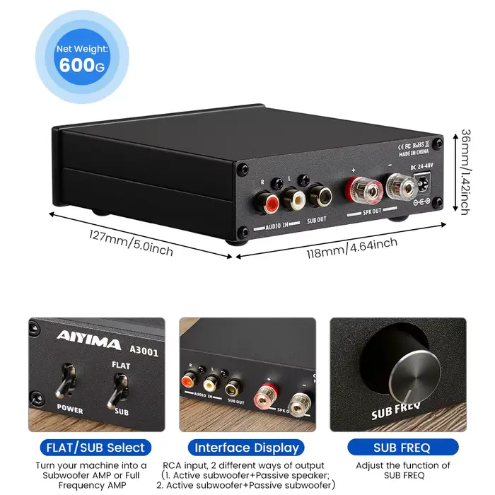 Amplificateur de subwoofer AIYIMA Audio A3001 TPA3255 300W