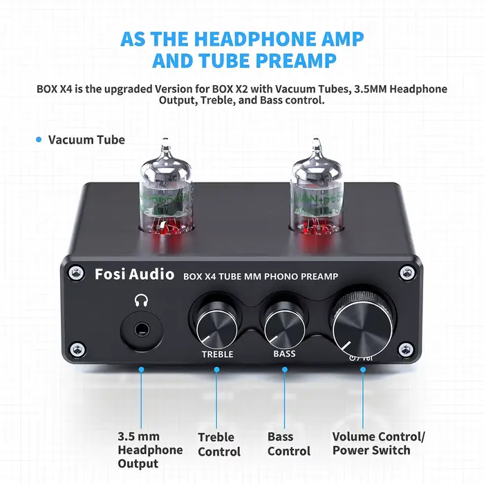Préamplificateur Phono Fosi Audio pour Platine Phonographe avec Amplificateur à Tubes à Vide HiFi BOX X4