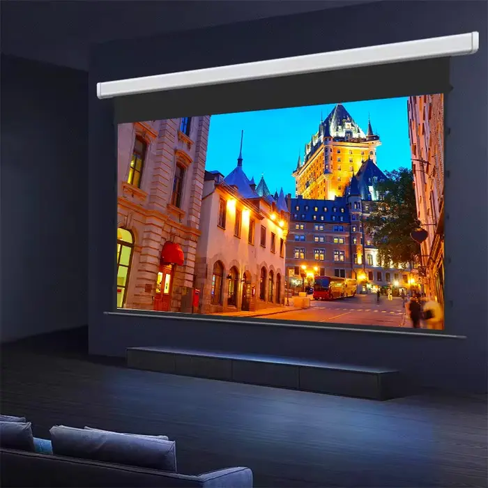 Écran de projecteur de Tension d'onglet motorisé en matériau blanc de cinéma de haute classe 60-150 