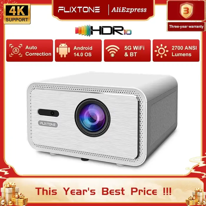 Projecteur Flixtone D9W Mini Pro 2700 ANSI Full HD 1080P 4K pour films, Android Smart TV, vidéo LED,